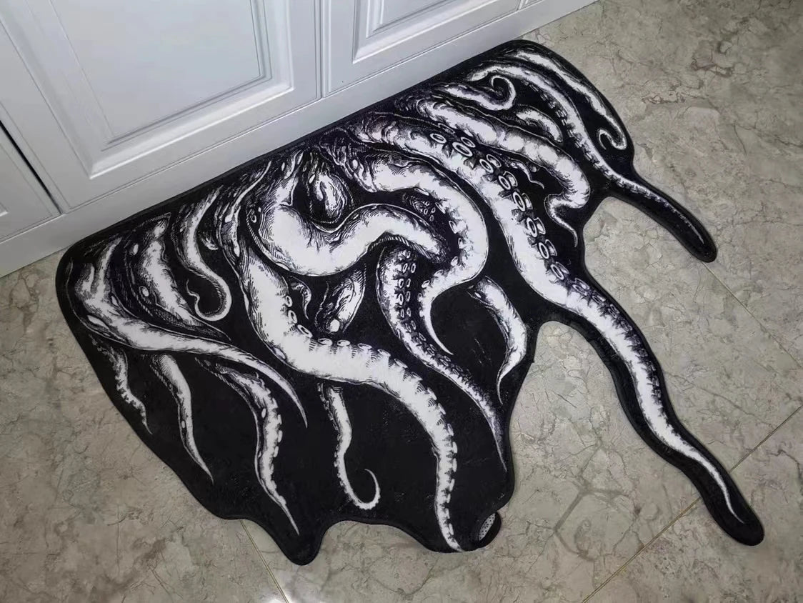 tapis noir blanc tentacules octopus daim antidérapant résistant décoloration artique fin