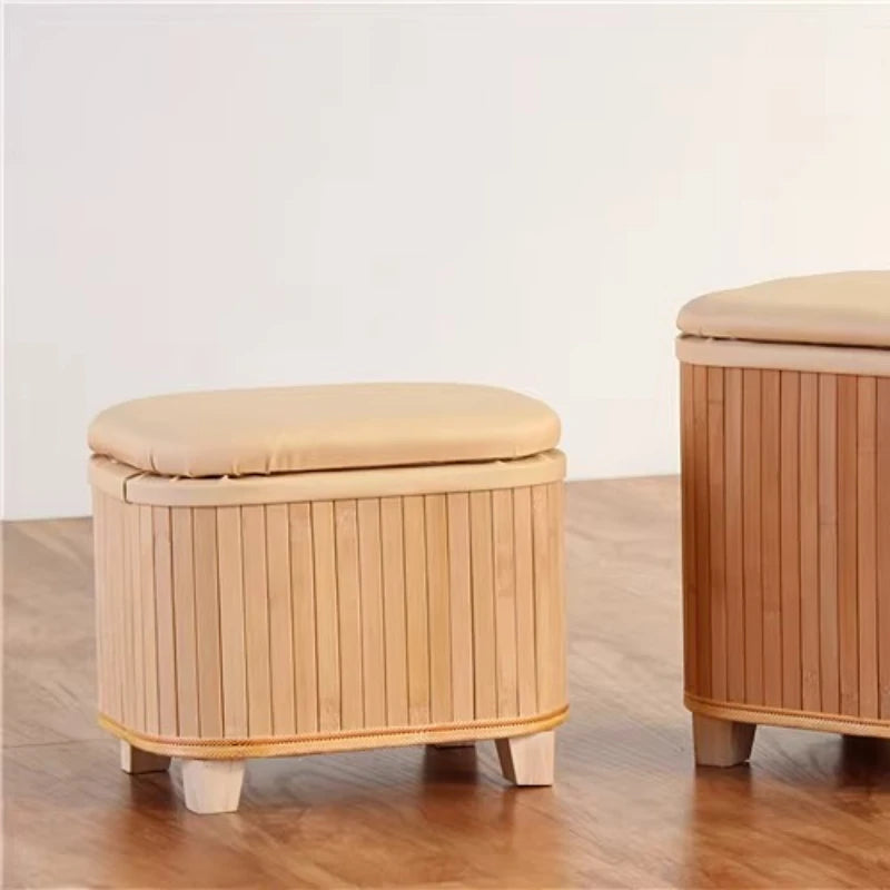 tabouret rangement bois couvercle amovible tissu beige entrée maison