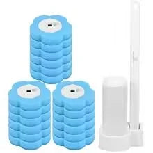 brosse toilette jetable blanc bleu texture granulée support transparent nettoyage moderne pratique