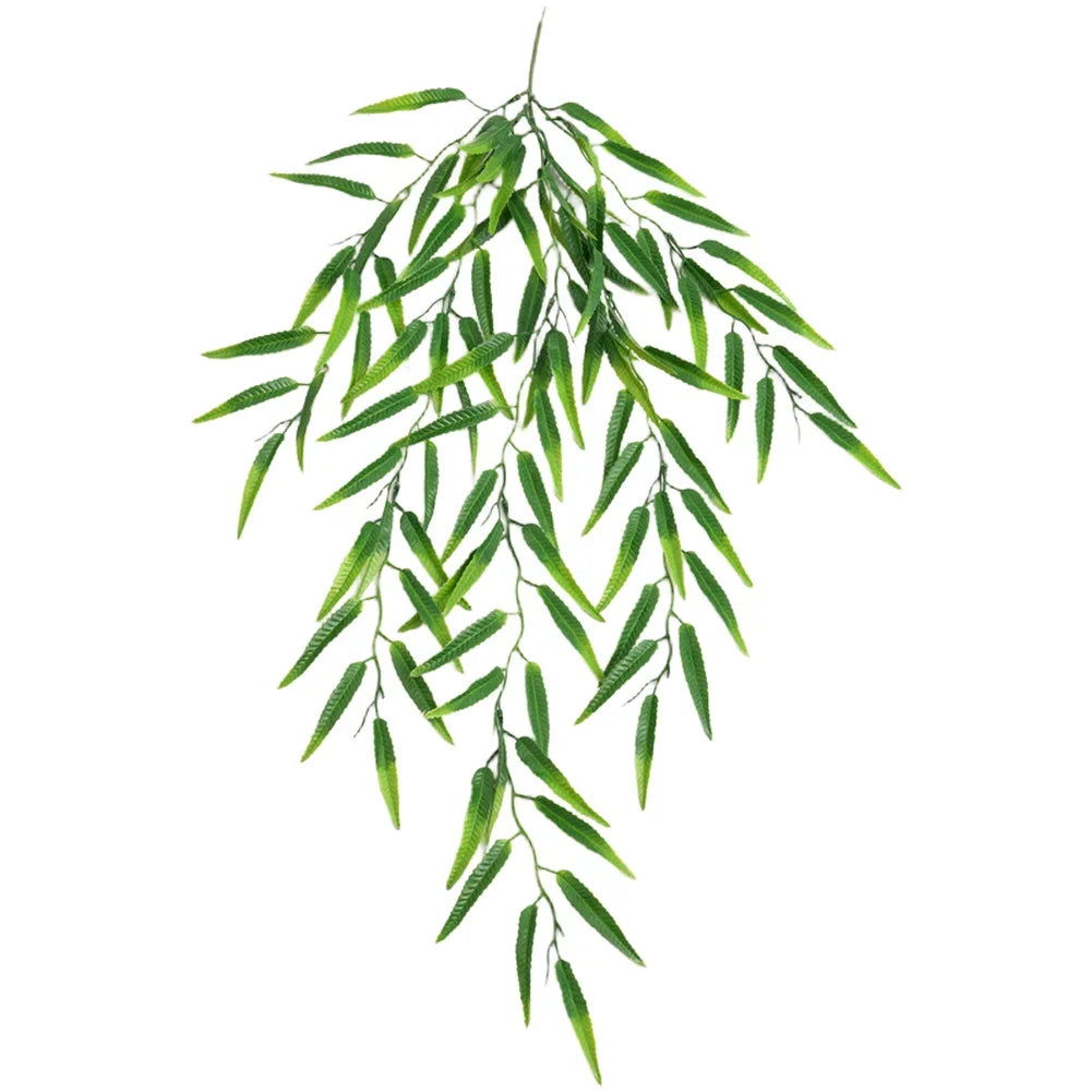 plante artificielle suspendue mariage décoration intérieure extérieure moderne feuilles vertes fines pointues tringle support