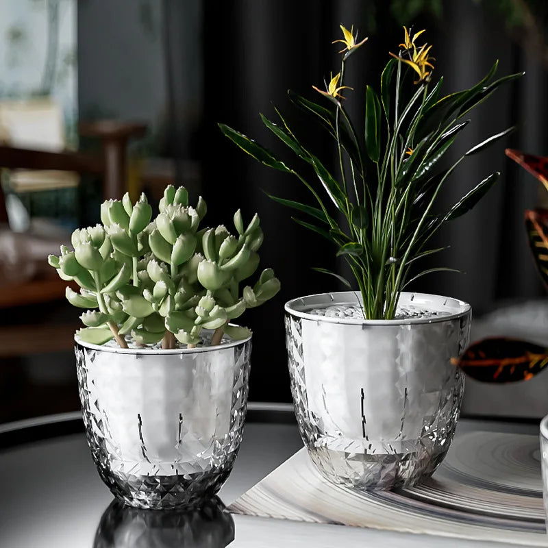 Pots fleurs transparents double couche auto arrosage plantes vertes fleurs texturées moderne