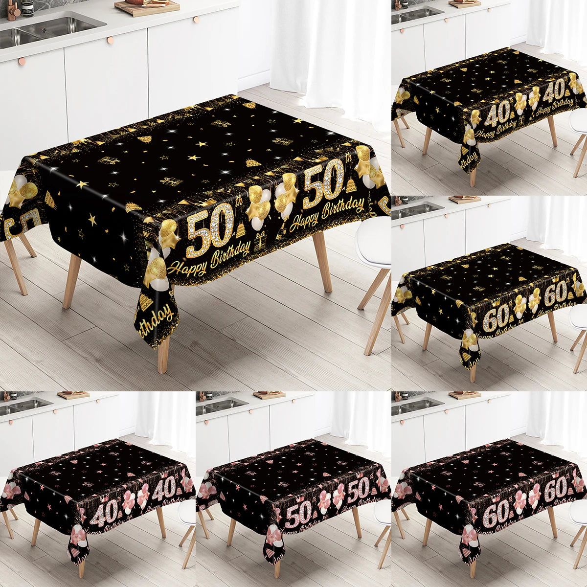 vaisselle jetable anniversaire noir doré assiettes verres serviettes bannières fête décorations confettis