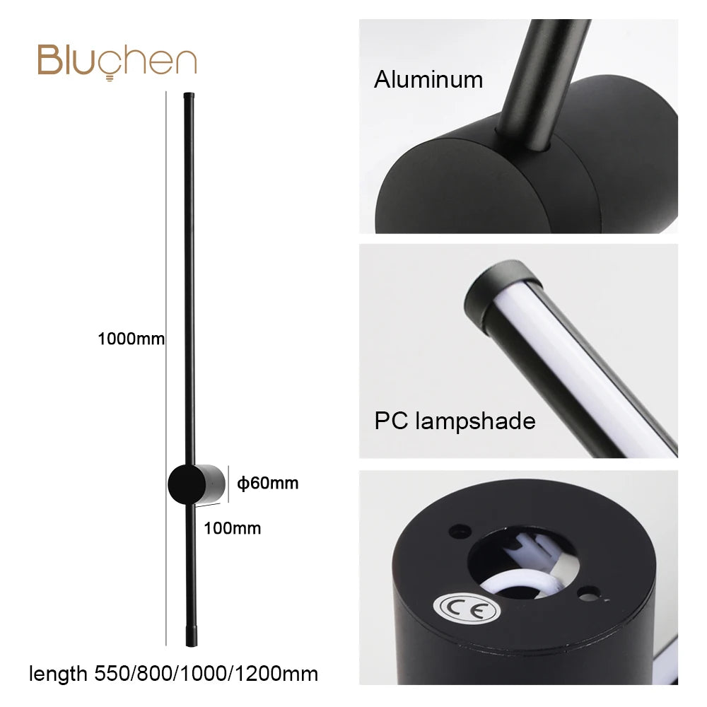 lampe murale moderne noire led tactile réglable 550 800 1000 1200 mm