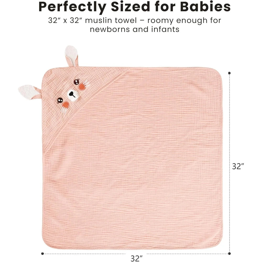 serviettes bain bébé rose poudré capuche oreilles lapin coton fibre bambou absorbant doux gaufrettes