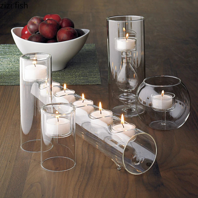 décoration moderne transparente support bougie adhésif mariage table dîner simple