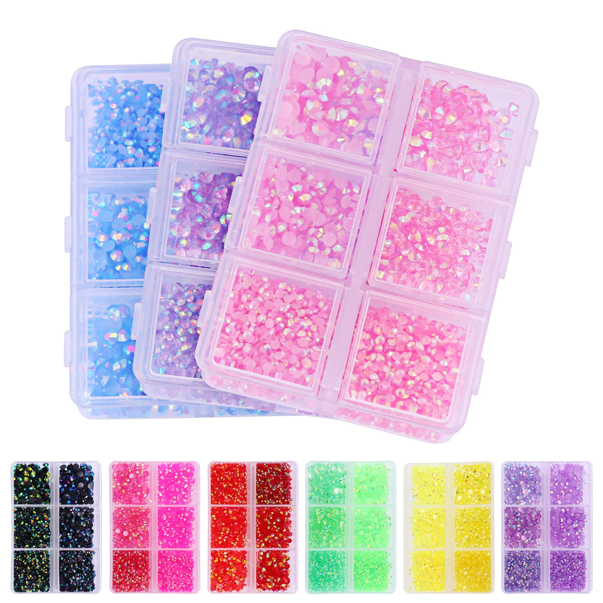 résine multicolores brillantes 4mm 3mm 2mm décoratives nail art bricolage 1000 pièces box