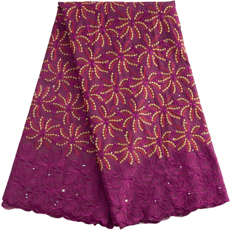 tissu africain brodé fleurs feuilles orange vert bleu rose traditionnel dentelle rhinstones soirée