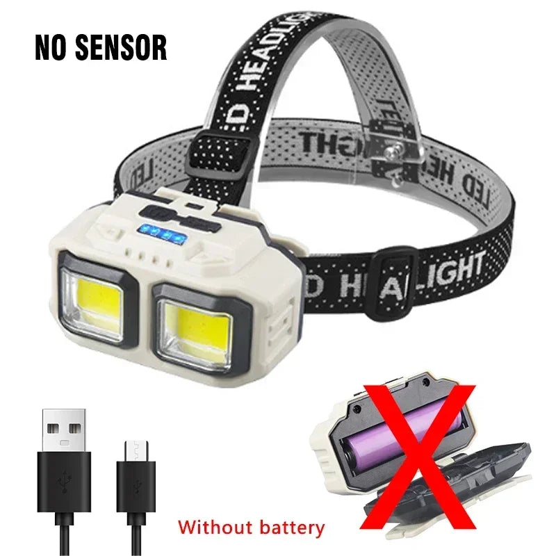 lampe frontale rechargeable usb tissu beige noir ceinture ajustable 30w 400 lumens ipx4