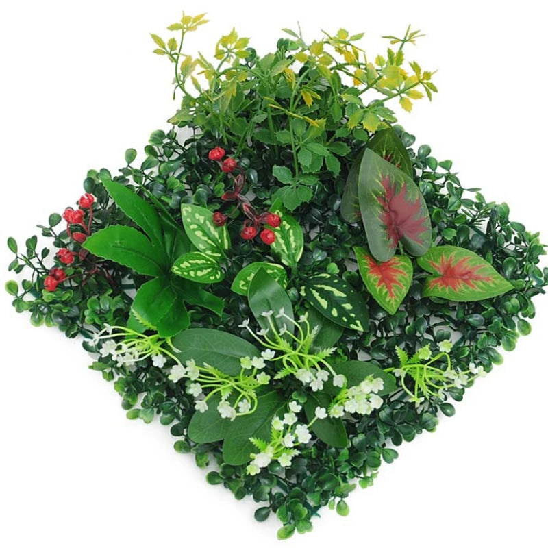 panneau mural plantes artificielles herbe verte fleurs blanches décoration jardin extérieur mur extérieur décoratif