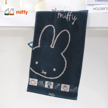 serviette coton lapin miffy dessin animé violet jaune vert gris marron pomme arbre anneaux