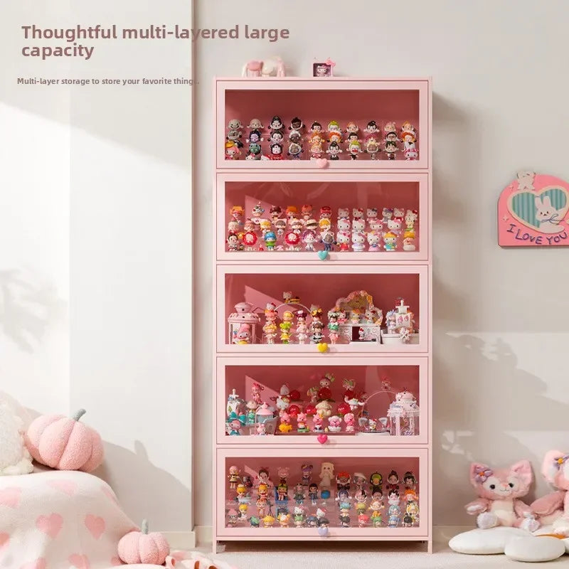 meuble rangement moderne portes transparent rose clair bambou 80cm large