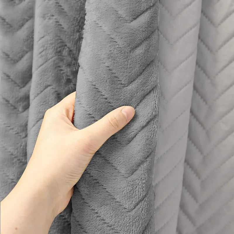 rideau chevron gris polyester moderne tringle isolation thermique soundproof chambre boutique