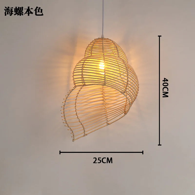lampe suspendue marron clair rattan tressé moderne rustique chaîne métallique