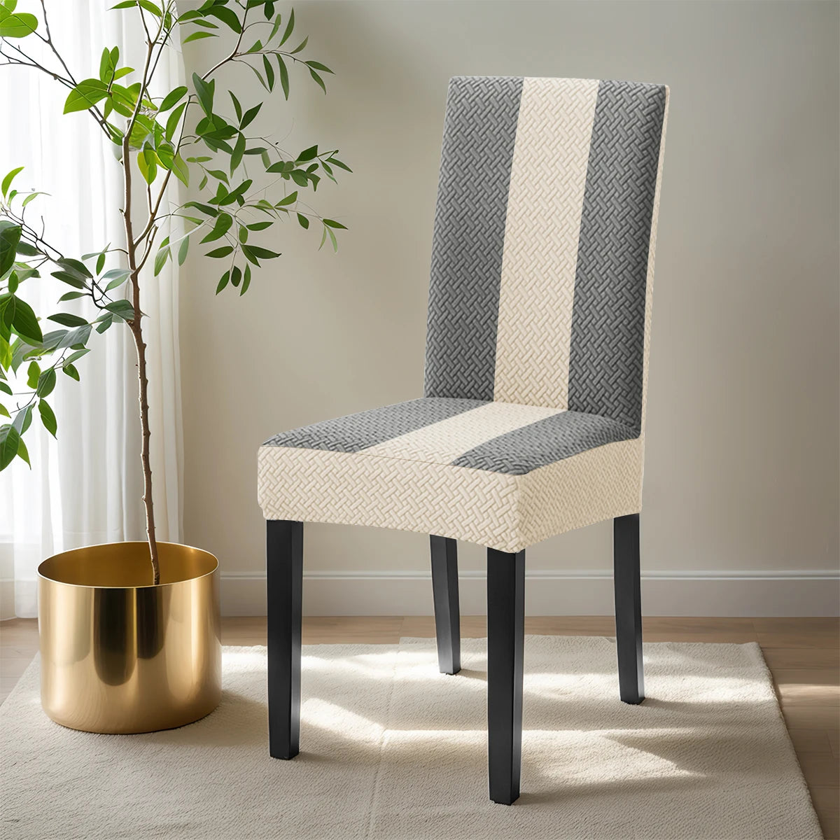 housse chaise moderne rayées géométriques gris beige élasthanne polyester salon chambre