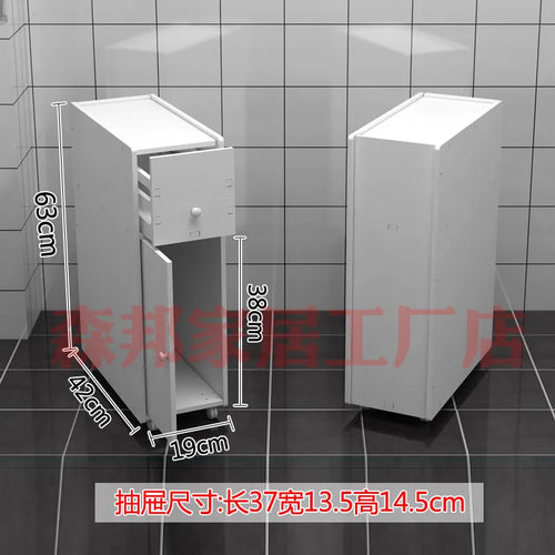 meuble rangement toilettes blanc moderne étagères réglables roulettes boîte papier tiroir poubelle indépendante