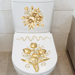 cache siège toilette blanc doré fleurs feuilles adhésif salle bain élégant classique deco intérieure