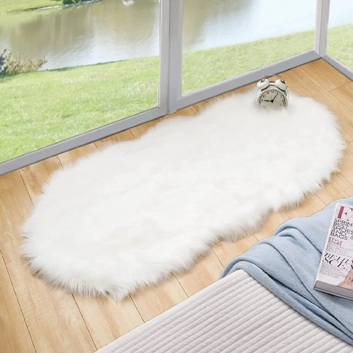 tapis moderne fourrure synthétique douce ovale blanc noir salon chambre