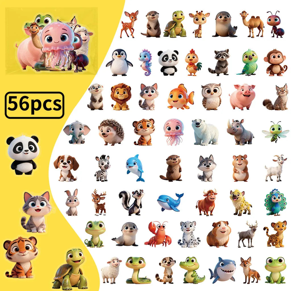 autocollants animaux dessin animé mignons variés cartoon adhésifs collection enfant decoration educative stickers transparents