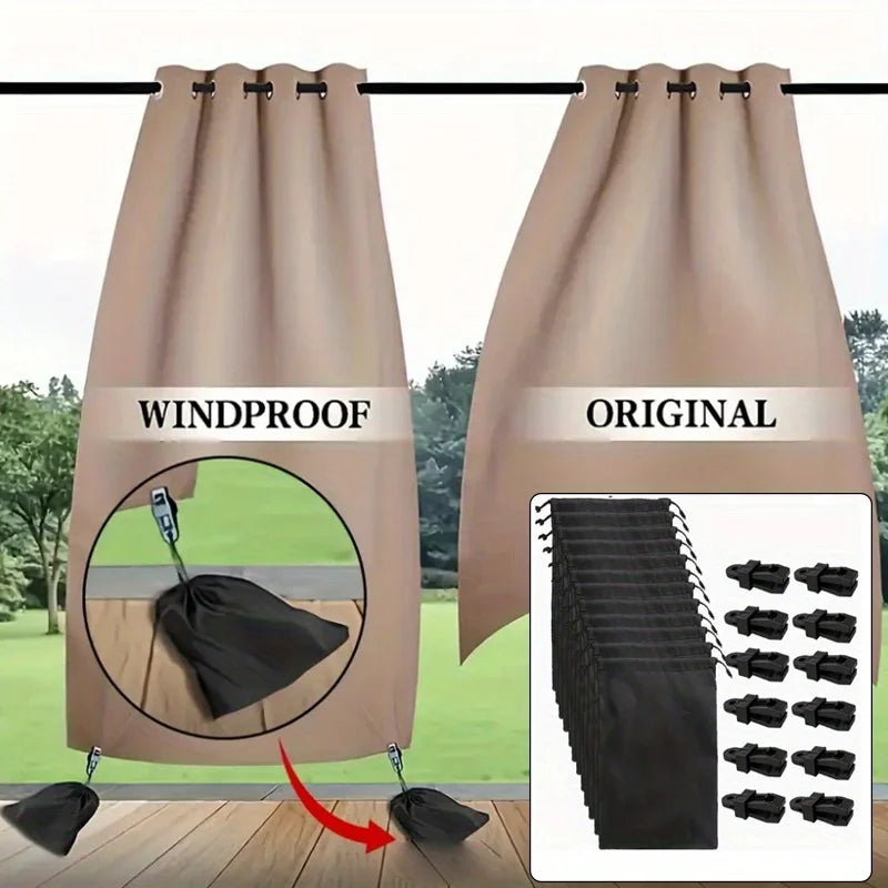 rideaux extérieurs moderne beige noir opaques sacs lestés clips tringle attacheextérieur patio cabana