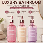 distributeurs douche rose verre texturé moderne ensemble salle bain 500ml translucent