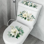 sticker adhésif fleur blanc moderne décoration couvercle toilette salle bain autocollant vinyle imperméable