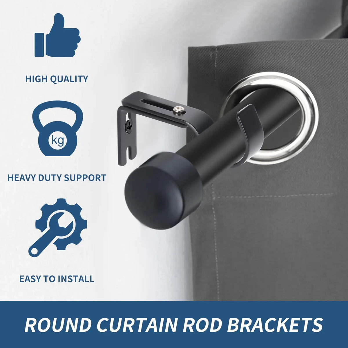 supports rideau modernes métal noir vis réglables tringle pouce opaques accessoires voilures