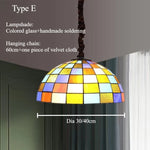 lampe suspendue tiffany multicolore art nouveau vintage motifs floraux chaîne métallique