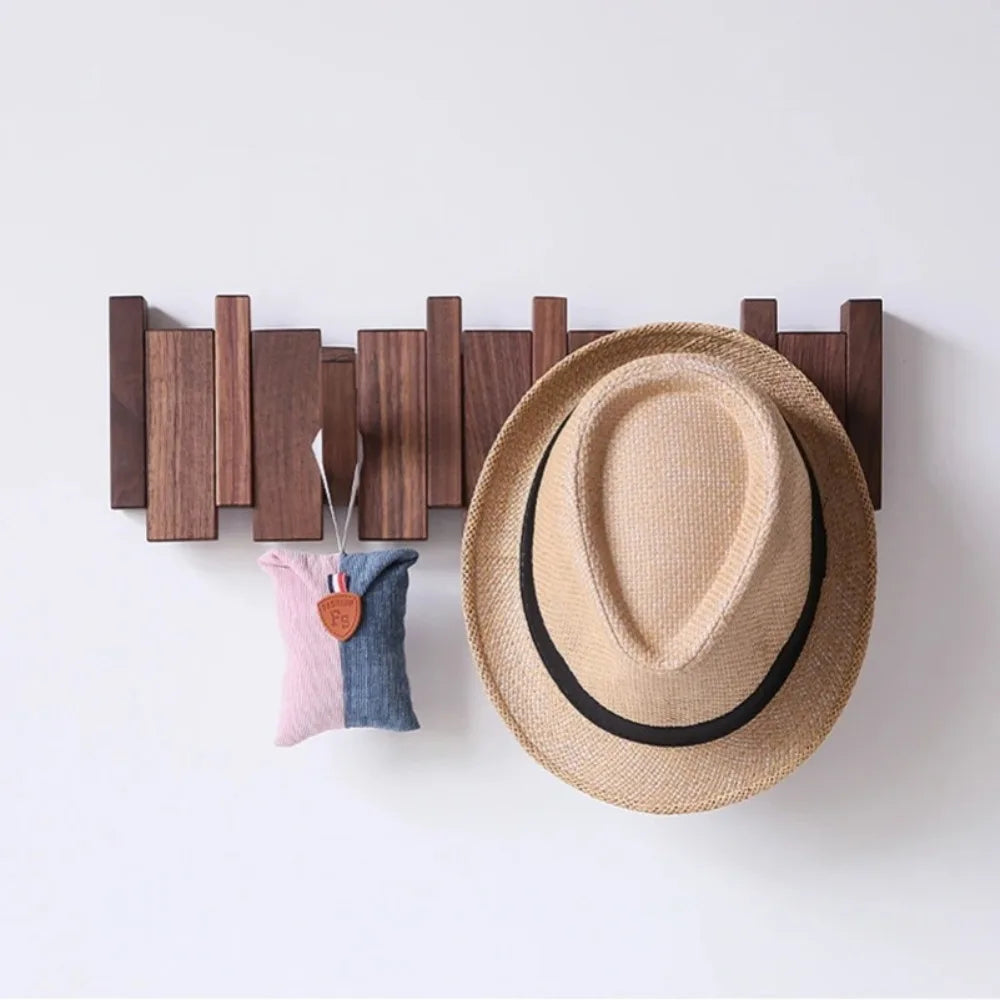 porte manteaux bois moderne crochets marron foncé minimaliste fixations murales sac dos serviette chapeau