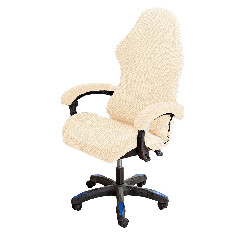 Housse chaise jeu polyester jacquard moderne noire carreaux géométriques zip ceinture
