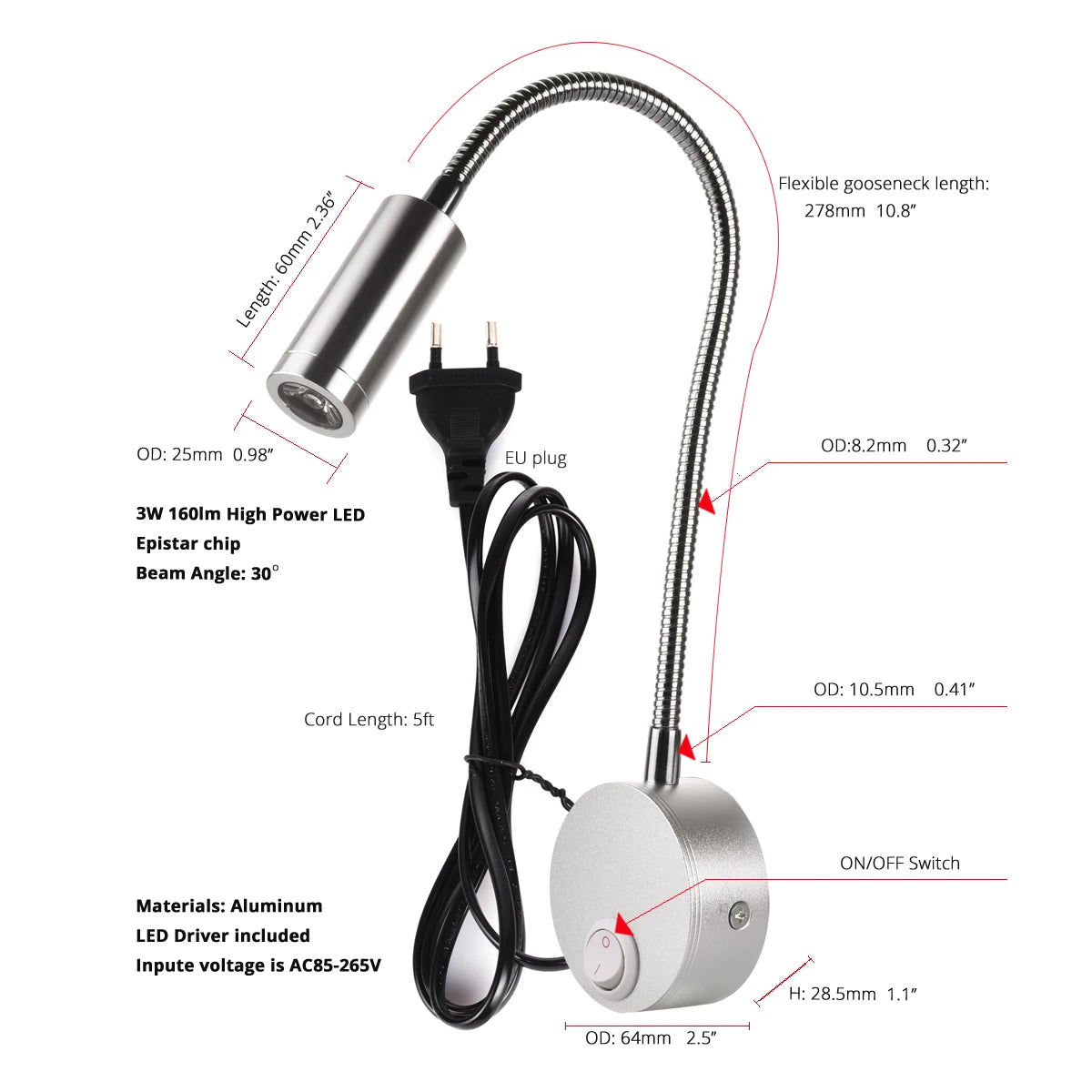 lampe murale led moderne bras articulé réglable lecture chambre blanche noir