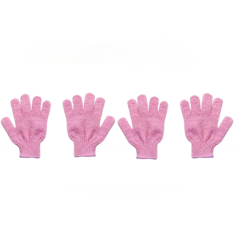 gants bain exfoliants doux microfibre violet rose jaune bleu vert