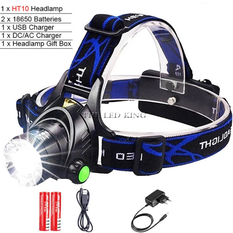 lampe frontale led 30w bleu noir 180deg clip camping pêche