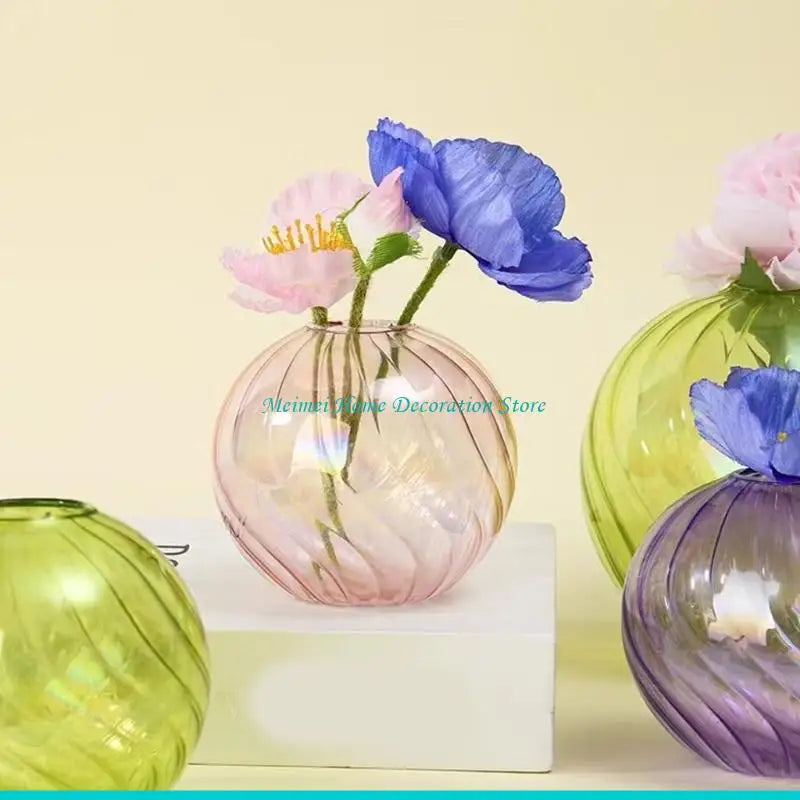 vase verre rayures horizontales moderne fleurs artificielles vert rose violet beige