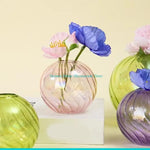 vase verre rayures horizontales moderne fleurs artificielles vert rose violet beige