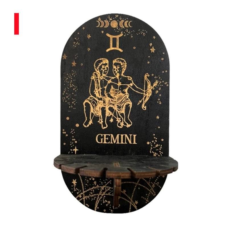 étagère murale noire dorée ornementations astrologiques pendeloques semi précieuses artisanal