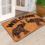 tapis d'entrée moderne antidérapant polyester marron cercles concentriques feuilles stylisées éléphants décoratifs chambre salon