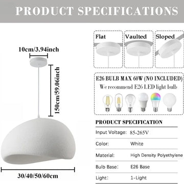 suspension lumineuse moderne résine blanc 30cm 40cm 50cm 60cm texture grained sans ampoule