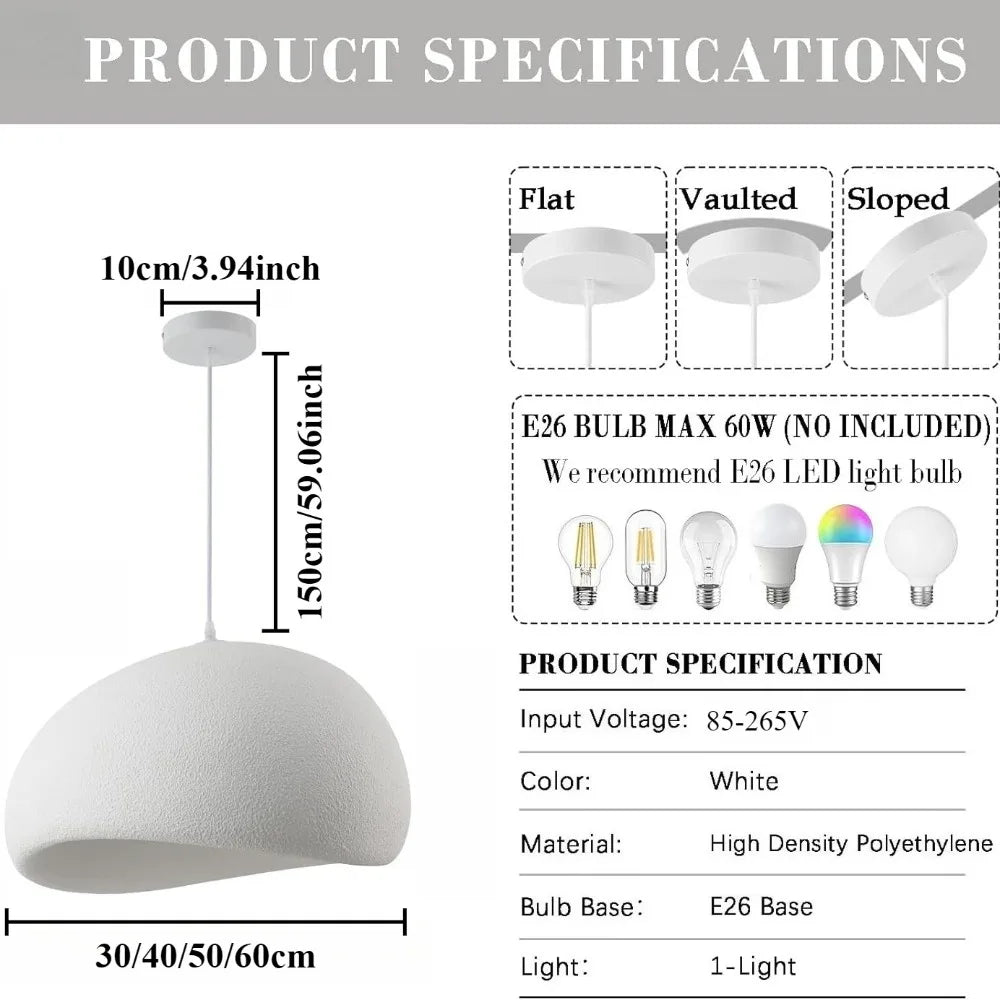 suspension lumineuse moderne résine blanc 30cm 40cm 50cm 60cm texture grained sans ampoule