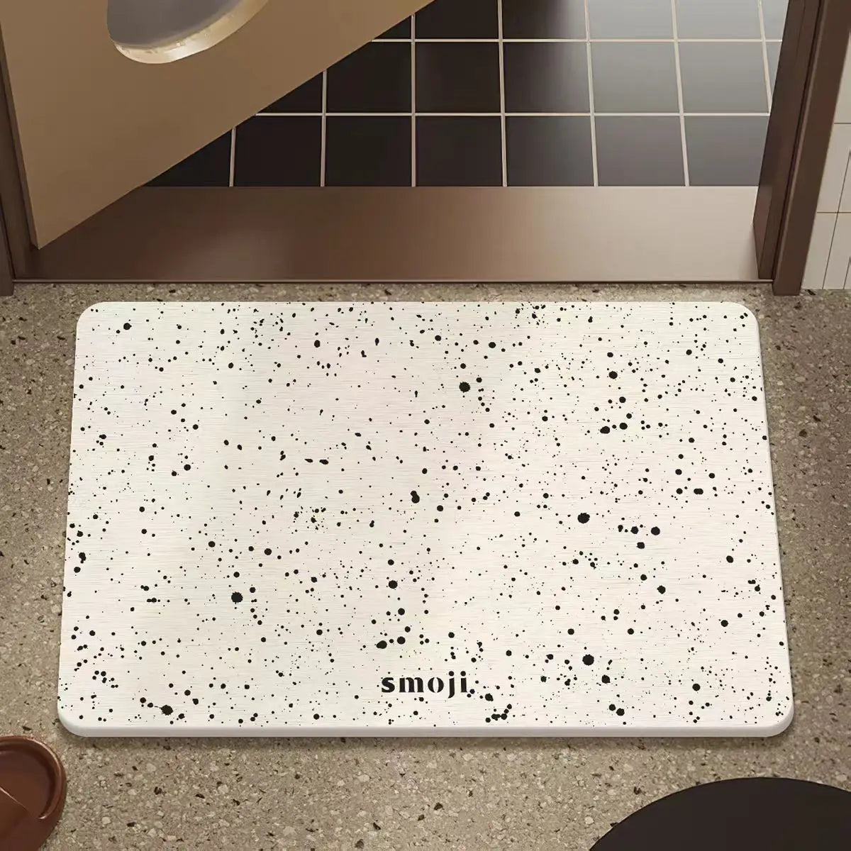tapis sol moderne blanc bleu points absorbant résistant intérieur extérieur cuisine salle bain