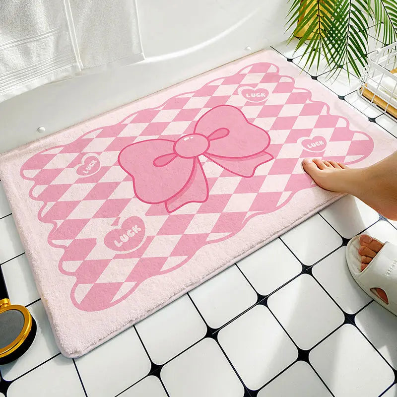 tapis sol antidérapant ours mignon carreaux géométriques rose pâle cartoon mignon adhésif protecteur polyester
