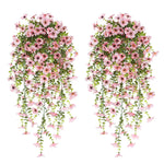 décoration extérieure plante artificielle suspendue fleurs marguerites violettes feuilles vertesbranches flexibles moderne