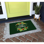 tapis sol antidérapant noël guirlande feuilles houx baies rouges flocons neige vert foncé entrée