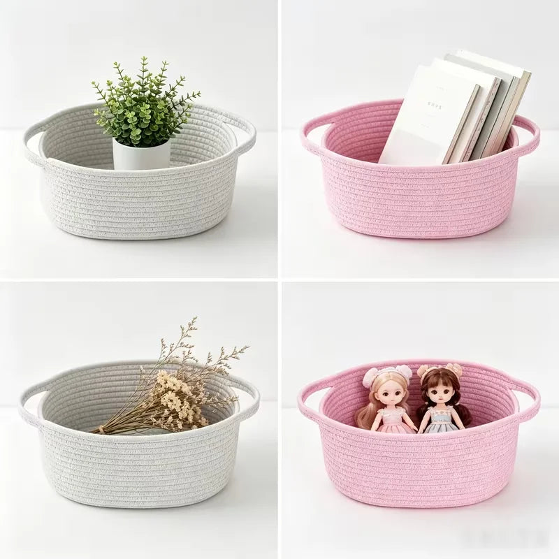 paniers rangement tressés coton scandinave blanc rose minimaliste multifonctionnels