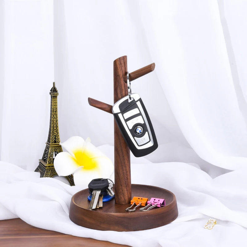 porte clés bois marron minimaliste figurines clips bijoux coeurs métal brillant