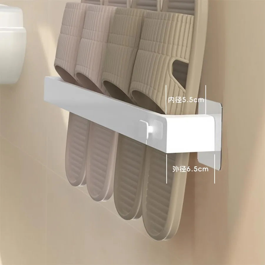 support rangement mural sabots moderne adhésif rose clair beige bleu gris rayures horizontales plastique