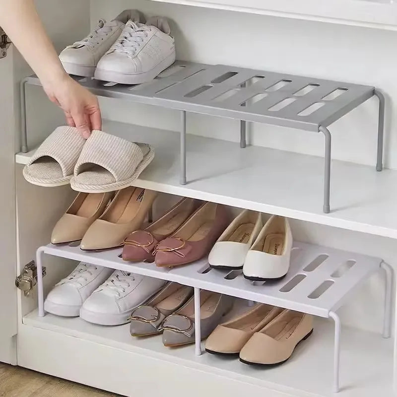 étagère chaussures extensible gris métallique support rangement placard moderne plastique chaussures maison