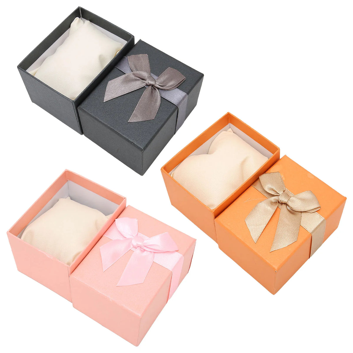 boîtes cadeau classiques orange noir rose soie beige ruban montres bracelets occasionnels spéciales