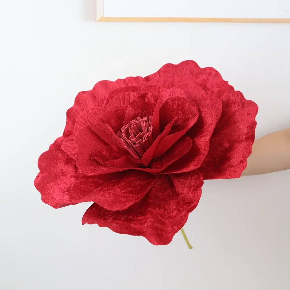 fleur artificielle velours rouge décoration intérieure moderne 30cm 40cm 50cm 60cm base plastique blanc