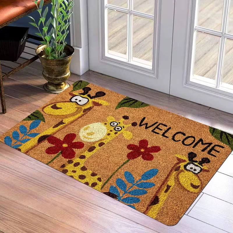 tapis d'entrée girafe antidérapant moderne bienvenue salon bain extérieur 30x50cm 40x60cm 50x80cm
