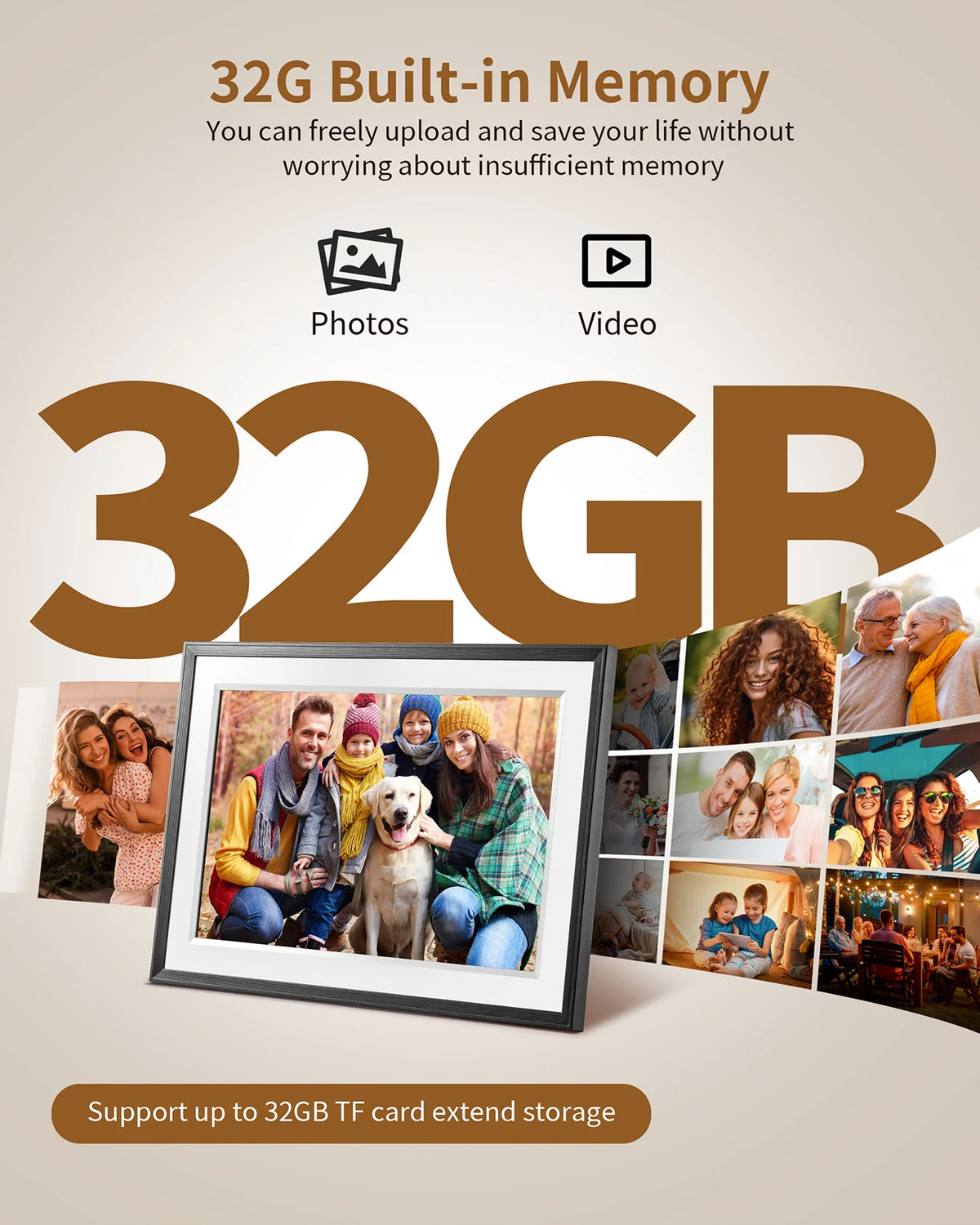 cadre photo numerique ecran tactile wifi 32go 1280x800 moderne noir blanc vibrant